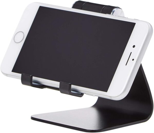 Amazon Basics Adjustable Aluminum Cell Phone Desk Stand for iPhone and Android, Black, 3.3 x 3 x 4.2 Inch (LxWxH) - Image 3