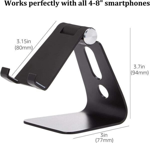 Amazon Basics Adjustable Aluminum Cell Phone Desk Stand for iPhone and Android, Black, 3.3 x 3 x 4.2 Inch (LxWxH) - Image 5