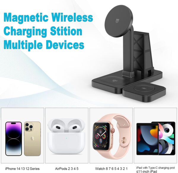 4 in 1 Wireless Charging Station Multiple Devices, Magnetic Fast Mag-Safe Multi Charger Stand for Apple Products iPhone 15 14 13 12 Series, Watch 8 7 6 5 4 3 2 1 AirPods 2 3 4 5 - Image 2