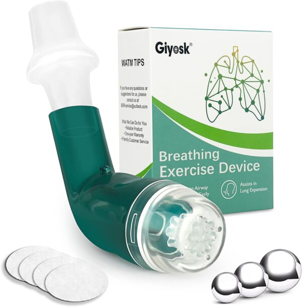 Breathing Exercise Device for Lungs, Lung Expansion and Mucus Relief Device, Portable Expiratory Breathing Exerciser with A Set of Accessories, Breathing Trainer for Lung Cleanse(Green)