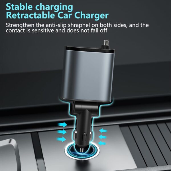 Retractable Car Charger, 4 in1 Fast Car Phone Charger 120W, 2.7Ft Retractable Cables and 4 Electronic Ports, Car Charger Compatible for iOS & Android Cell Phones All Device Charging - Image 5