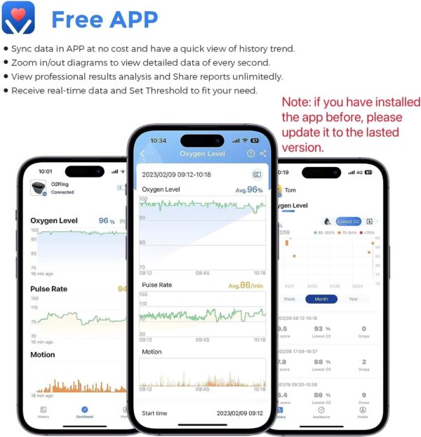 Wellue O2Ring Pulse Oximter, Bluetooth SPO2 Blood Oxygen Saturation Monitor - Wearable O2 Ring Sensor with Vibration Reminder, Free APP & PC Report, Rechargeable - Image 6