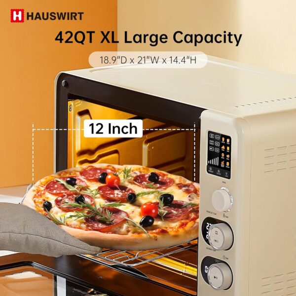 HAUSWIRT C45 Smart Convection Oven with Thermometer, 42QT XL Large Capacity Oven, Double Bake, 8 Menu Modes Countertop Oven, Four-tier Baking Rack, LED Display, 1800W, 80°F - 500°F, Non-Stick, White - Image 7