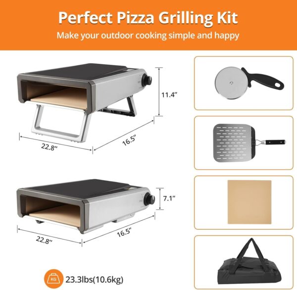 Outdoor Pizza Oven, 12 inch Portable Pizza Oven Outdoor Grill, Pizza Barbecue Oven with Gas Powered Propane and Portable Maker Accessories for Outside Backyard Kitchen Camp With Accessories Kit, Gray - Image 2