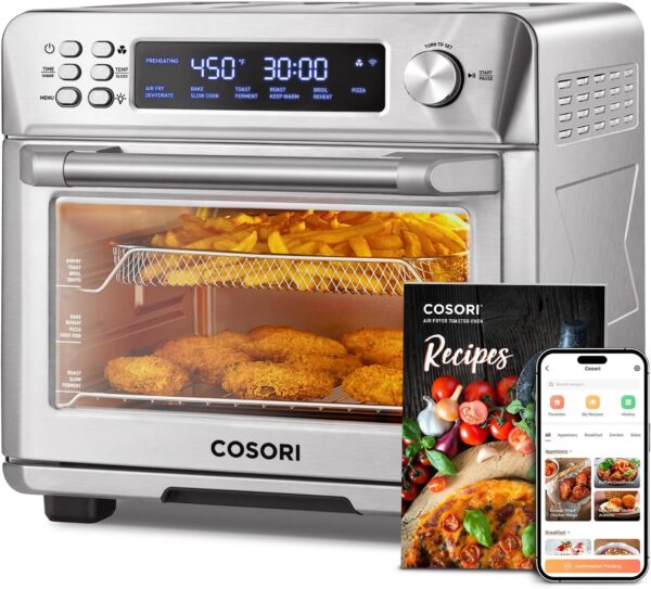 COSORI Air Fryer Toaster Oven Combo, Smart 12-in-1 Airfryer Sous Vide Convection Oven Countertop, Bake, Roast, Reheat, Broil, Dehydrate, 94 Recipes & 3 Accessories, 26QT, Silver