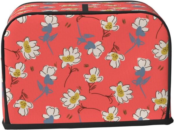 2 Slice Toaster Cover with Pocket Appliance Cover Toaster Dust And Fingerprint, Washable Kitchen Accessories, Shabby Chic Flower Daisy Roses Spring Season Theme Red - Image 2