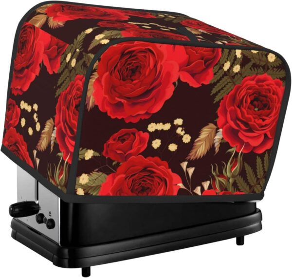 2 Slice Toaster Cover with Pocket Appliance Cover Toaster Dust And Fingerprint, Washable Kitchen Accessories, Red Rose Floral Pedals Dots Leaves