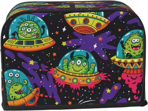 Toaster Covers Kitchen Accessories Decor, 2 Slice Toaster Bread Maker Oven Protector Covers, Dust Proof Fingerprint Covers Cool Universe Cartoon Alien - Image 2