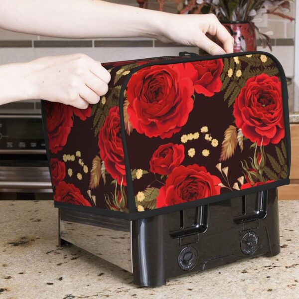 2 Slice Toaster Cover with Pocket Appliance Cover Toaster Dust And Fingerprint, Washable Kitchen Accessories, Red Rose Floral Pedals Dots Leaves - Image 7