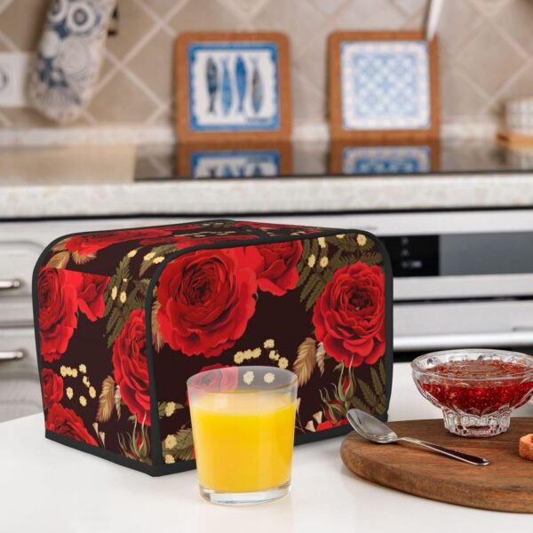 2 Slice Toaster Cover with Pocket Appliance Cover Toaster Dust And Fingerprint, Washable Kitchen Accessories, Red Rose Floral Pedals Dots Leaves - Image 6