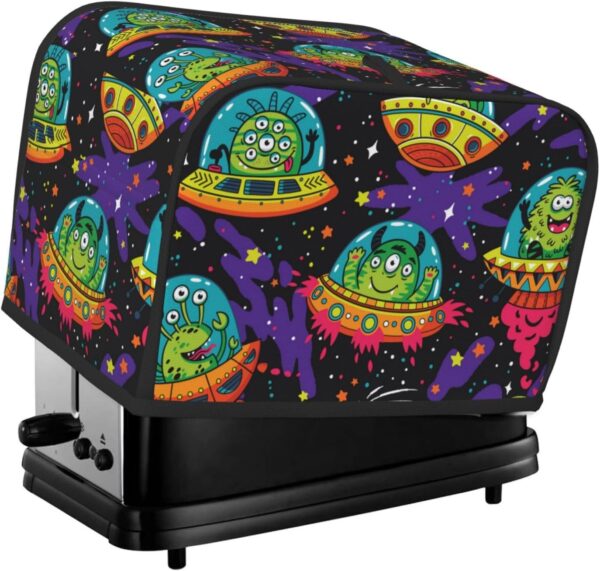 Toaster Covers Kitchen Accessories Decor, 2 Slice Toaster Bread Maker Oven Protector Covers, Dust Proof Fingerprint Covers Cool Universe Cartoon Alien