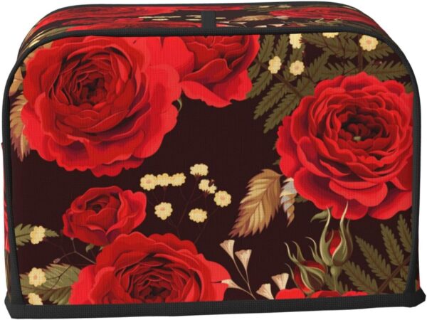 2 Slice Toaster Cover with Pocket Appliance Cover Toaster Dust And Fingerprint, Washable Kitchen Accessories, Red Rose Floral Pedals Dots Leaves - Image 2