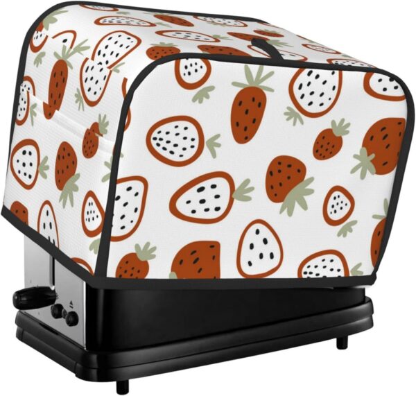 2 Slice Toaster Cover with Pocket Appliance Cover Toaster Dust And Fingerprint, Washable Kitchen Accessories, Cute Red Strawberry Pattern White