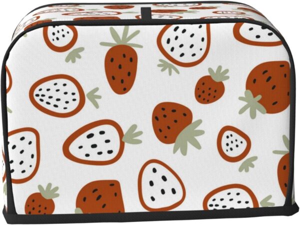 2 Slice Toaster Cover with Pocket Appliance Cover Toaster Dust And Fingerprint, Washable Kitchen Accessories, Cute Red Strawberry Pattern White - Image 2