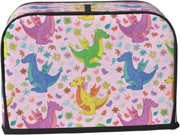 Toaster Covers Kitchen Accessories Decor, 2 Slice Toaster Bread Maker Oven Protector Covers, Dust Proof Fingerprint Covers Multicolored Dinosaurs Pink - Image 2