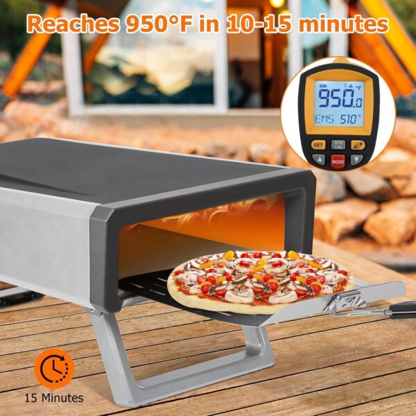 Outdoor Pizza Oven, 12 inch Portable Pizza Oven Outdoor Grill, Pizza Barbecue Oven with Gas Powered Propane and Portable Maker Accessories for Outside Backyard Kitchen Camp With Accessories Kit, Gray - Image 5