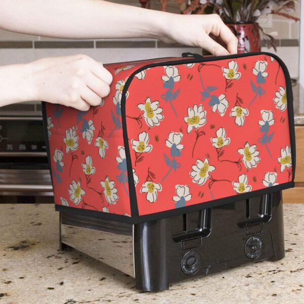 2 Slice Toaster Cover with Pocket Appliance Cover Toaster Dust And Fingerprint, Washable Kitchen Accessories, Shabby Chic Flower Daisy Roses Spring Season Theme Red - Image 7