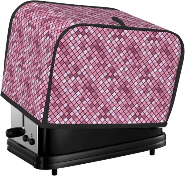 Toaster Covers Kitchen Accessories Decor, 2 Slice Toaster Bread Maker Oven Protector Covers, Dust Proof Fingerprint Covers Pink Gradient Diamond Plaid