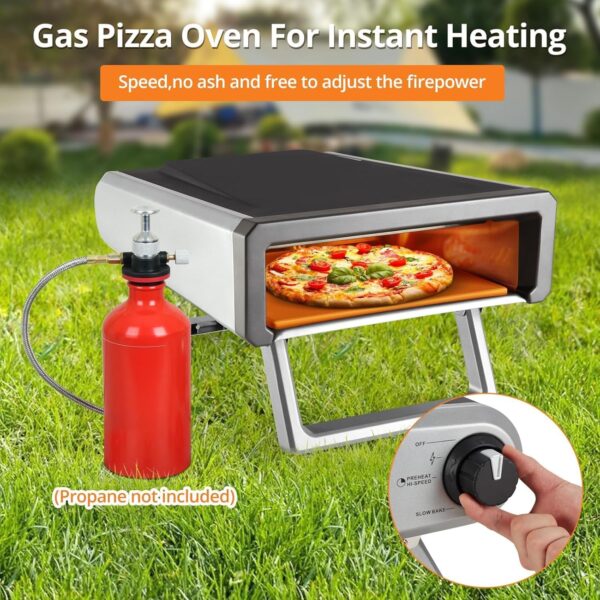 Outdoor Pizza Oven, 12 inch Portable Pizza Oven Outdoor Grill, Pizza Barbecue Oven with Gas Powered Propane and Portable Maker Accessories for Outside Backyard Kitchen Camp With Accessories Kit, Gray - Image 3