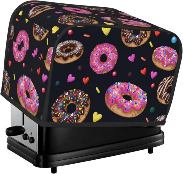 Toaster Covers Kitchen Accessories Decor, 2 Slice Toaster Bread Maker Oven Protector Covers, Dust Proof Fingerprint Covers Donuts Black