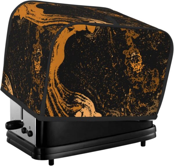 Toaster Covers Kitchen Accessories Decor, 2 Slice Toaster Bread Maker Oven Protector Covers, Dust Proof Fingerprint Covers Black And Gold Marble Texture