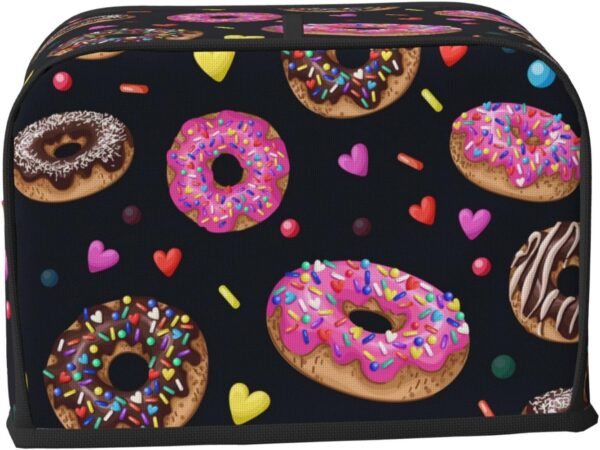 Toaster Covers Kitchen Accessories Decor, 2 Slice Toaster Bread Maker Oven Protector Covers, Dust Proof Fingerprint Covers Donuts Black - Image 2