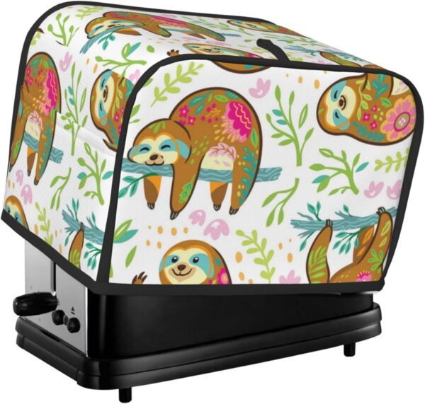 Toaster Covers Kitchen Accessories Decor, 2 Slice Toaster Bread Maker Oven Protector Covers, Dust Proof Fingerprint Covers Sloth Bear Animal In Floral Ornament