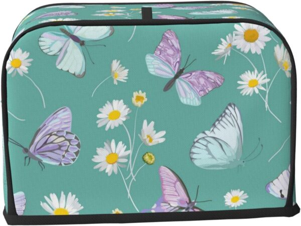 2 Slice Toaster Cover with Pocket Appliance Cover Toaster Dust And Fingerprint, Washable Kitchen Accessories, Daisy Flowers Butterflies Mint Green - Image 2