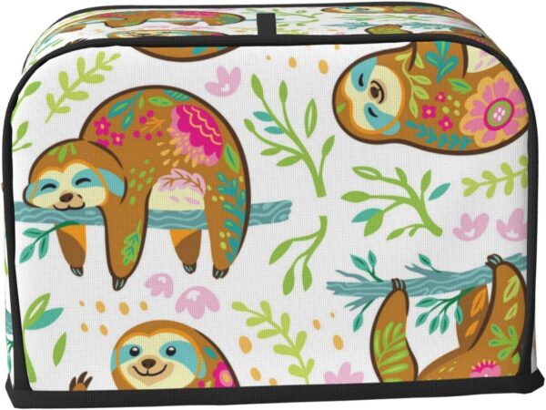 Toaster Covers Kitchen Accessories Decor, 2 Slice Toaster Bread Maker Oven Protector Covers, Dust Proof Fingerprint Covers Sloth Bear Animal In Floral Ornament - Image 2