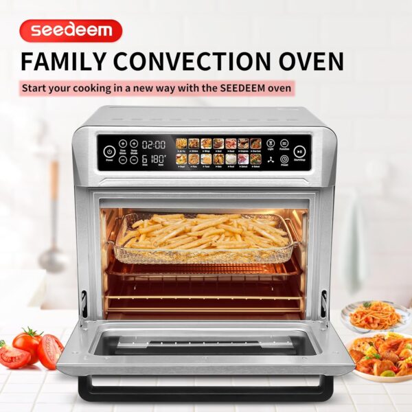 Air Fryer Toaster Oven, SEEDEEM 25L Countertop Convection Oven with Color LCD Display and Touch Screen, 14-in-1 Functions, Stainless Steel Smart Oven with Preset and Timer, Silver Metallic - Image 3