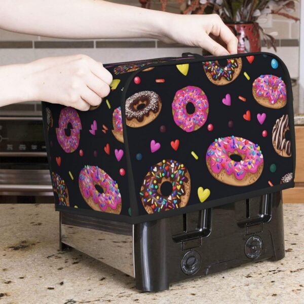 Toaster Covers Kitchen Accessories Decor, 2 Slice Toaster Bread Maker Oven Protector Covers, Dust Proof Fingerprint Covers Donuts Black - Image 7