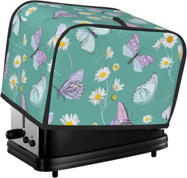 2 Slice Toaster Cover with Pocket Appliance Cover Toaster Dust And Fingerprint, Washable Kitchen Accessories, Daisy Flowers Butterflies Mint Green