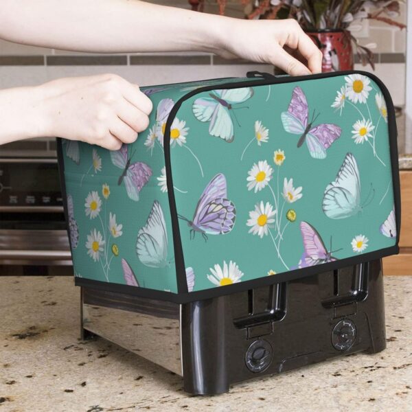 2 Slice Toaster Cover with Pocket Appliance Cover Toaster Dust And Fingerprint, Washable Kitchen Accessories, Daisy Flowers Butterflies Mint Green - Image 7