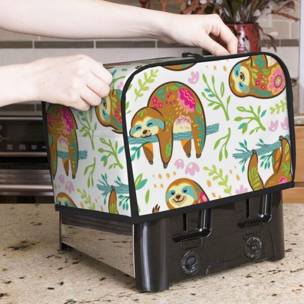 Toaster Covers Kitchen Accessories Decor, 2 Slice Toaster Bread Maker Oven Protector Covers, Dust Proof Fingerprint Covers Sloth Bear Animal In Floral Ornament - Image 7